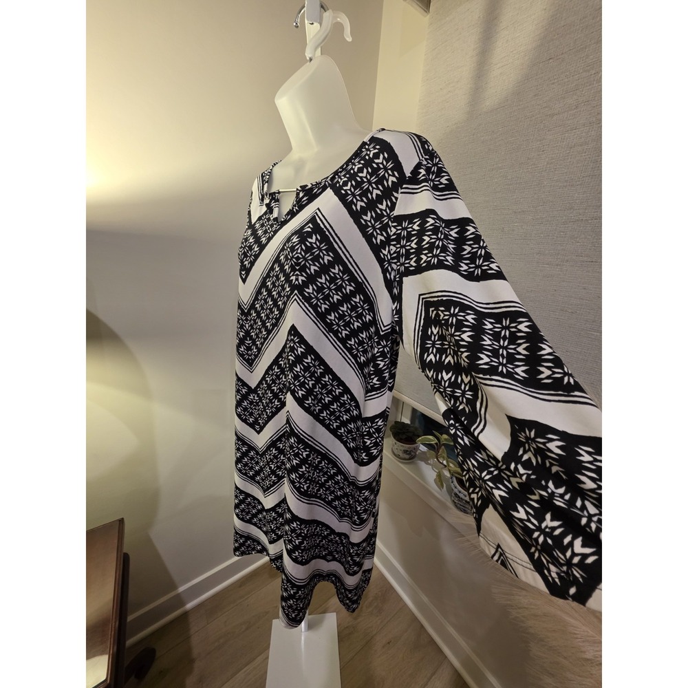 Womens Black White 3/4 Sleeve Chevron Print Stretch Dress 18W Boho Career Casual - Picture 5 of 16